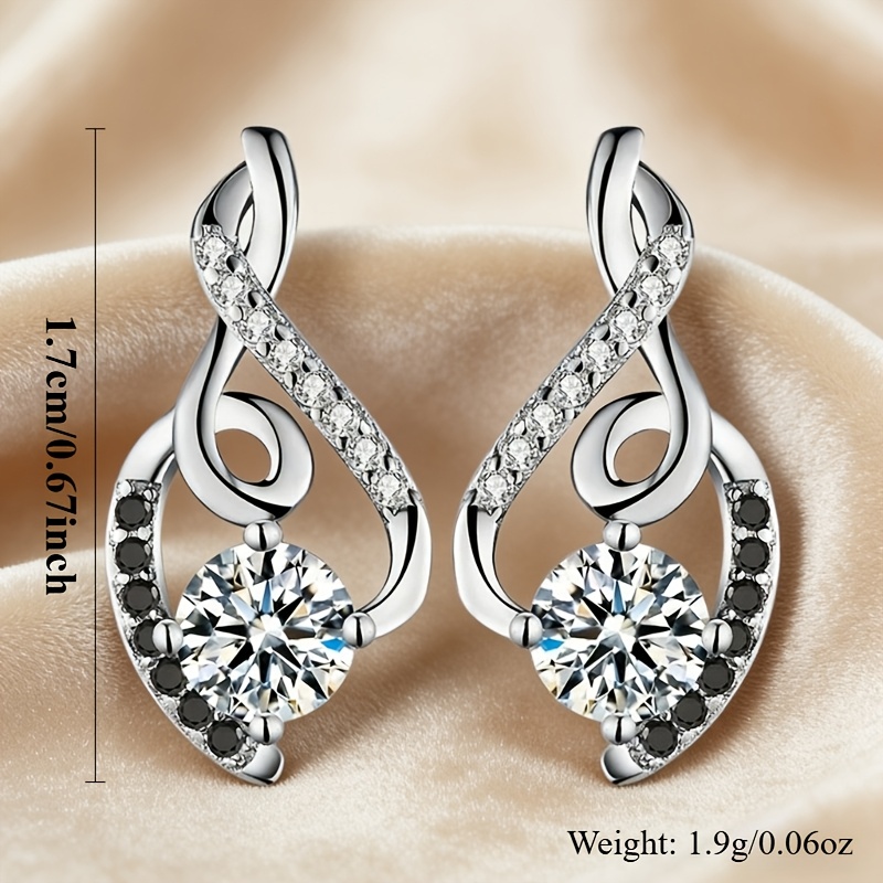Silvery Floral Earrings with Black and White Stones, Vintage Style
